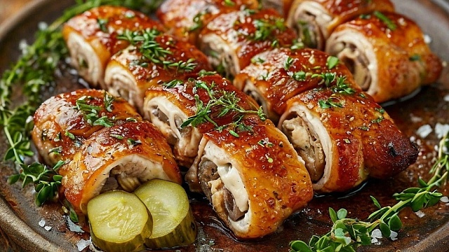 Мини-рулет из свиной вырезки с грибами